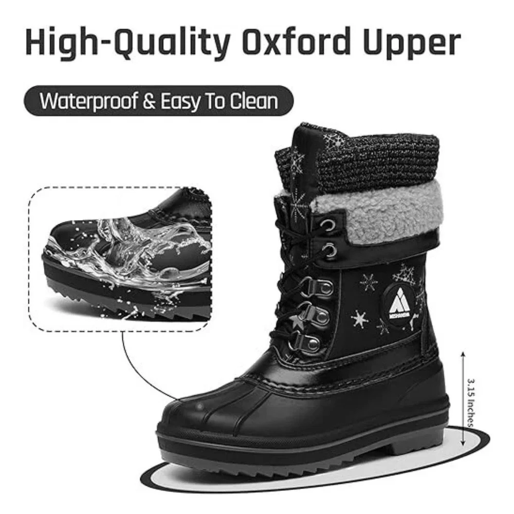 MISHANSA New Kids Snow Boots Black Fur Waterproof Winter Snow Shoe Toddler 11